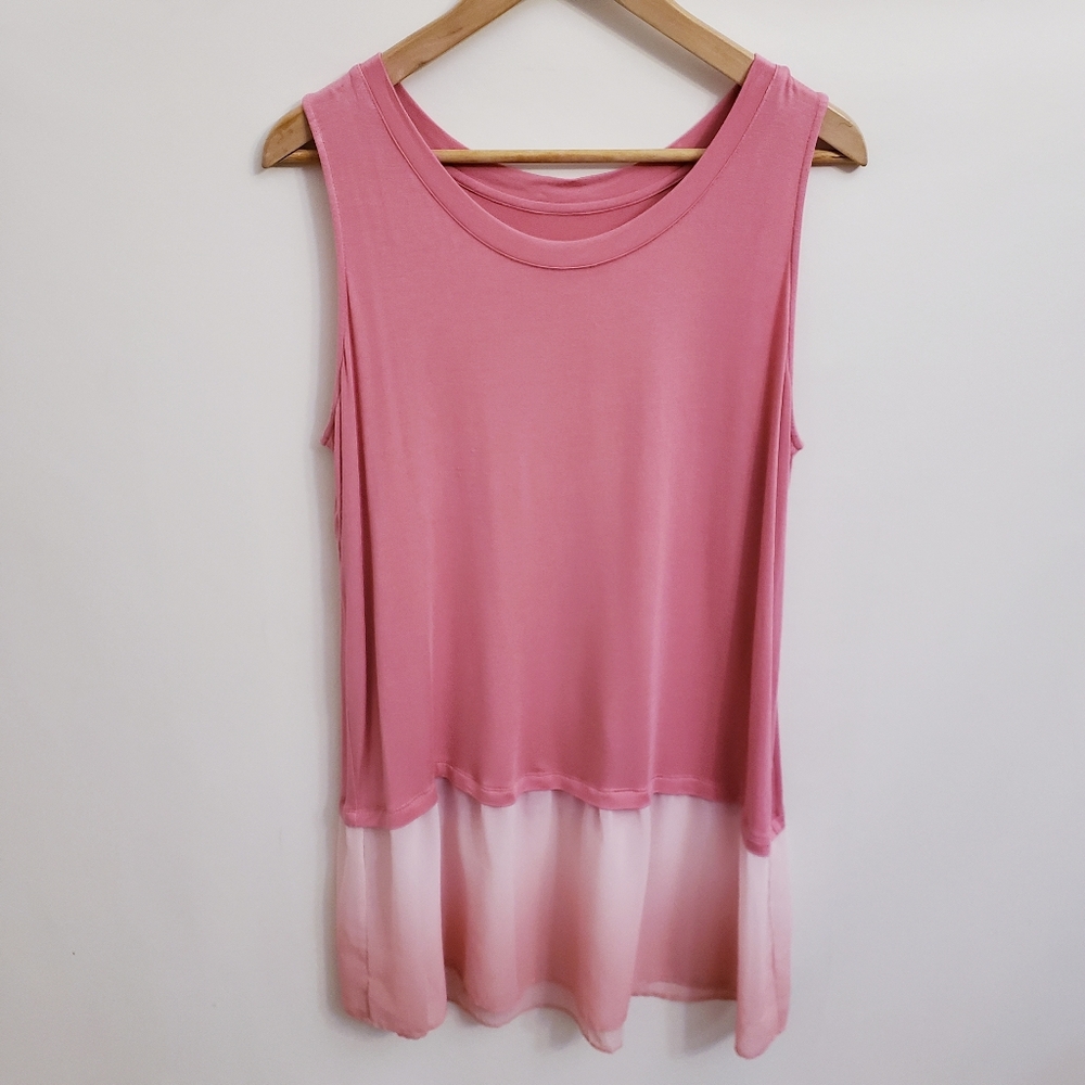 LOGO Lori Goldstein Pink Sleeveless Top Ombre Hem, Size M
